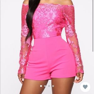 Fashion Nova Selma Lace Romper - Fuschia